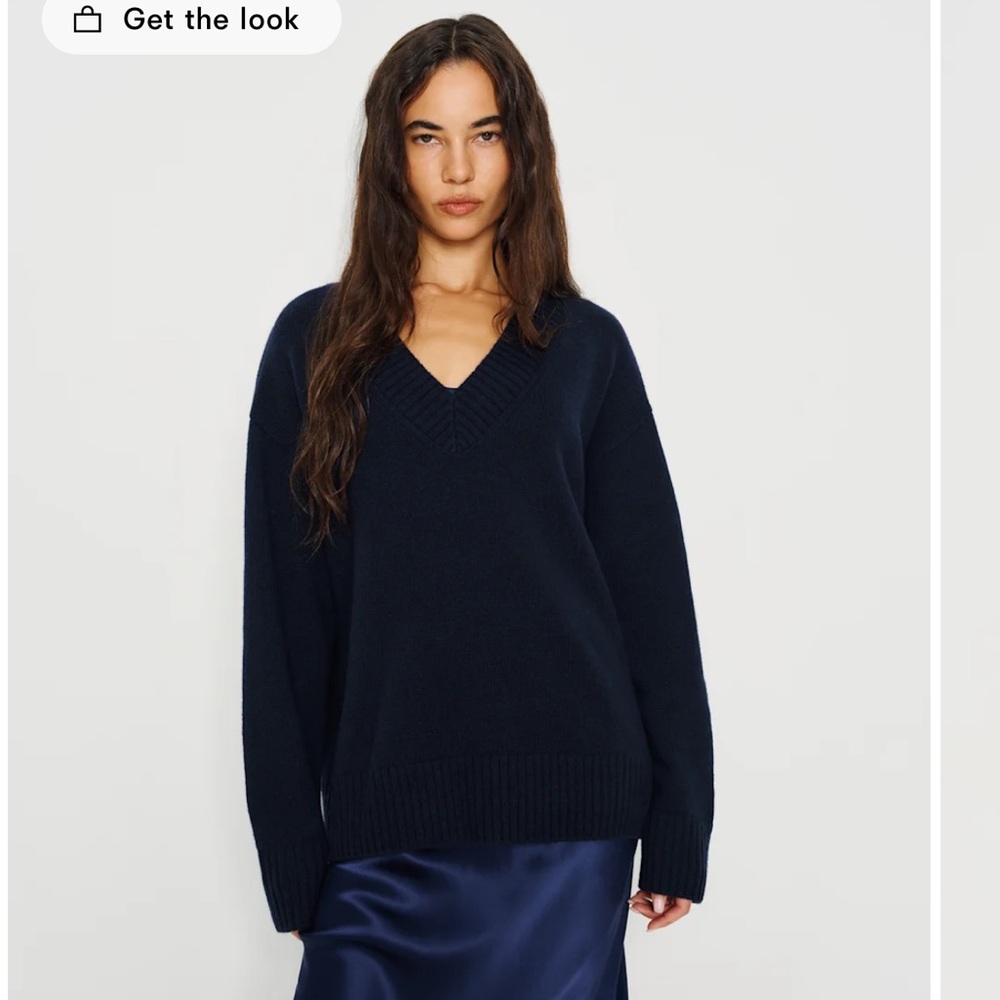 Reformation Navy V-Neck Wool Sweater